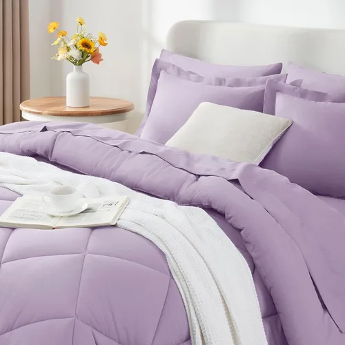 Miniatura 9 de CozyLux Juego de edredón tamaño Queen en color Lavanda Claro - Ropa de cama en una bolsa tamaño Queen de 7 piezas, juego de cama de lavanda suave