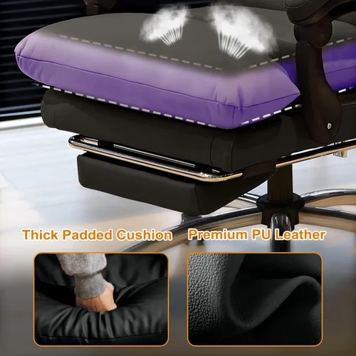 Miniatura 5 de Office Chair with Soft Cushion, High Backrest Gaming Chair, Executive Writing Chair with Footrest, Ergonomic Leather Computer Chair for Home Office