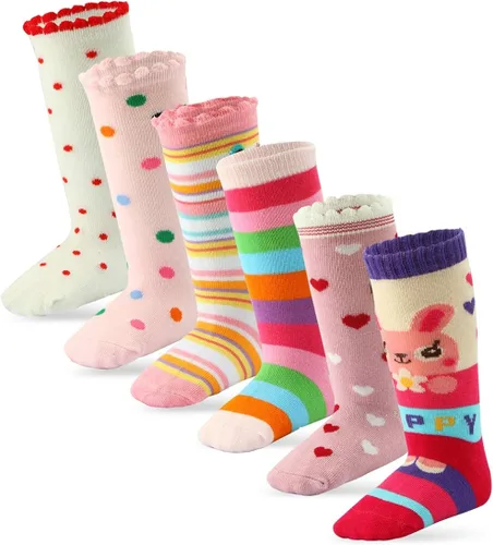 Cottock 6 pares de calcetines de agarre alto hasta la rodilla, calcetines de bebé para niña, calcetines de escuela antideslizantes para niños y niñas