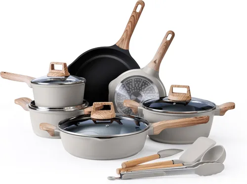 Country Kitchen Juego de ollas y sartenes antiadherentes, juego de utensilios de cocina de aluminio fundido con utensilios, juego de cocina