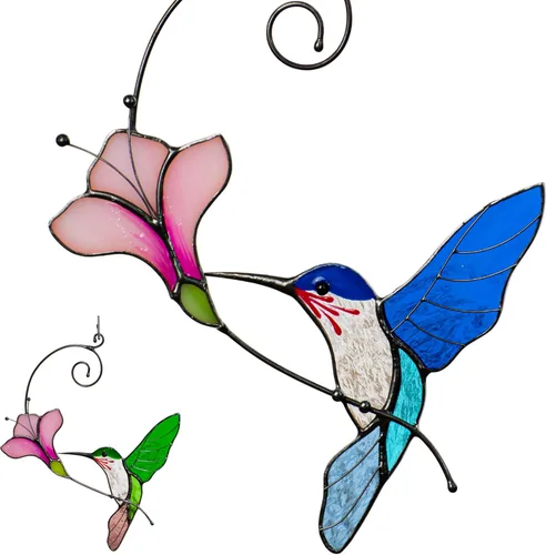 Colgante de ventana de vidrio de colores multicolor Colibrí hecho a mano Atrapasol de vidrio auténtico Colgantes de ventana de vidrio pintado único