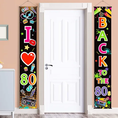 Miniatura 8 de Blulu Decoración de fiesta de los años 70 y 80, pancarta de los años 90 y 80 con texto en inglés "I Love 1980s Back to the 1980s 1970s Hanging Porch