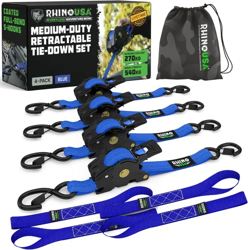 Miniatura 17 de Rhino USA Correas de trinquete retráctiles (paquete de 2) – 1 pulgada x 10 pies (1,209 libras de resistencia a la rotura) – Correas de amarre auto