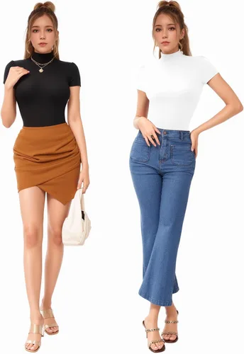 Miniatura 4 de MANGOPOP Camiseta ajustada de manga corta con cuello alto falso para mujer