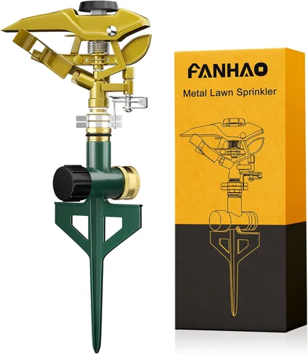 FANHAO Rociador de impacto pulsante resistente en base de estco, rociador de impacto 100% metálico con patrón de pulverización ajustable de 360°