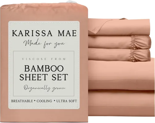 Miniatura 69 de KARISSA MAE Juego de sábanas tamaño individual de viscosa de bambú refrescante, 100% cultivadas orgánicamente, bolsillo profundo de 18 pulgadas