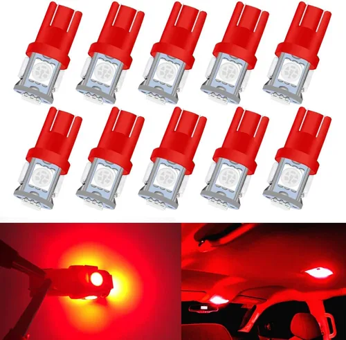 Miniatura 14 de Paquete de 25 bombillas LED 194, bombillas LED T10 súper brillantes, bombillas 2825 5050 Chipset 5-SMD, W5W 168 bombillas LED de repuesto para Rojo