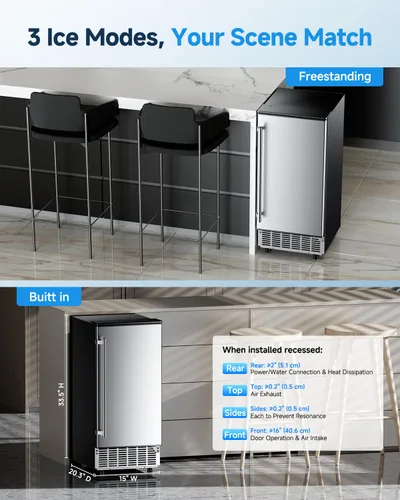 Miniatura 6 de Feelfunn Máquina para hacer hielo bajo encimera, 85 libras/día, almacenamiento de 24 libras, autolimpieza, temporizador de 24 horas, drenaje por