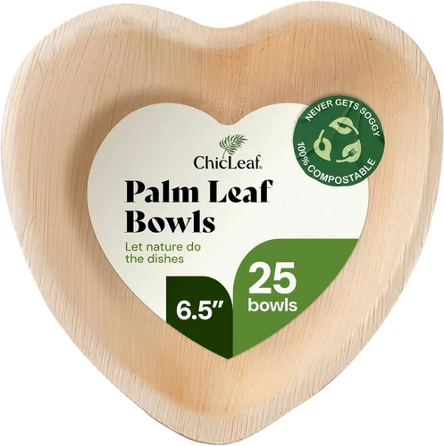 Chic Leaf Cuencos de hoja de palmera – Mini platos desechables estilo bambú en forma de corazón – Platos de papel alternativos para bodas y fiestas