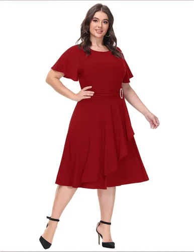 Miniatura 4 de Hanna Nikole Women Plus Size Empire Waist Cocktail-Party-Dress, Flowy Ruffle Cascade Wedding Guest Dress with Rhinestone