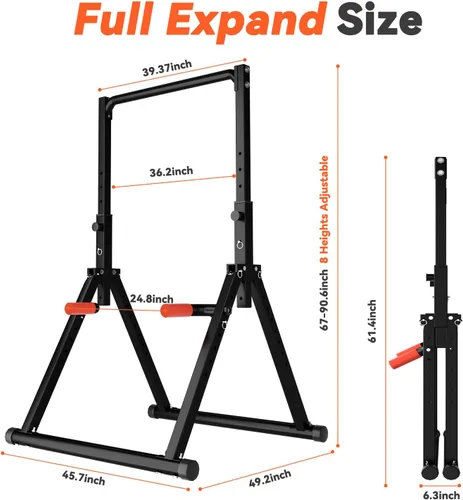 Miniatura 8 de WATBKHE Power Tower Pull Up Dip Station Foldable, Pull Up Bar Station Adjustable, Multi-Function Home Gym, Strength Training Fitness Equipment, Negro