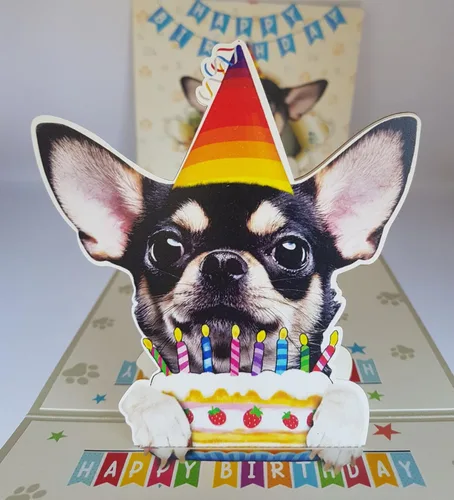 Miniatura 6 de DongNaiWin Tarjetas desplegables divertidas de cumpleaños 3D de Chihuahua negro, tarjetas emergentes de cumpleaños 3D de Chihuahua, tarjetas