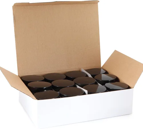 Miniatura 4 de Vivaplex, 12, ámbar, redondo, de 4 oz, tarros de vidrio, con forros interiores y tapas negras.