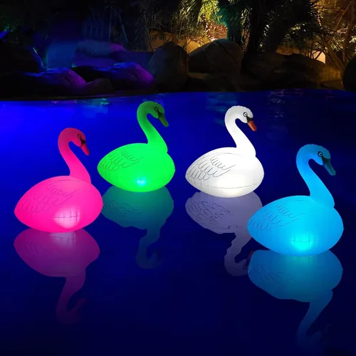 Miniatura 9 de Goallim Luces solares flotantes para piscina, paquete de 2 unidades, luces inflables impermeables de cisne, luces LED que brillan en la oscuridad