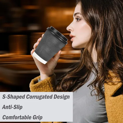 Miniatura 4 de Lamosi Paquete de 50 - Tazas de café desechables aisladas de 8 onzas, tazas de papel de café para llevar, taza de pared corrugada ondulada