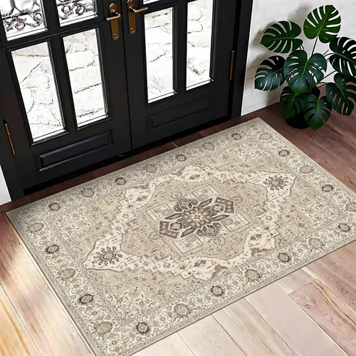 Miniatura 3 de Alfombra vintage lavable de 2 x 3: alfombra pequeña resistente a las manchas para baño, entrada, antideslizante, para dormitorio, ultra suave