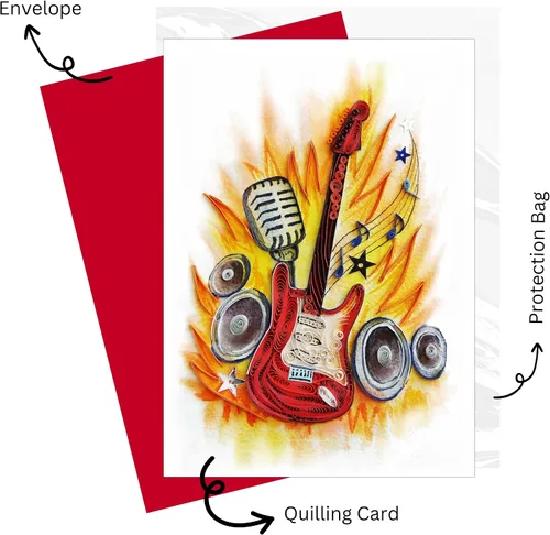 Miniatura 3 de Tarjeta de feliz aniversario con forma de guitarra y nota musical, tarjetas de felicitación de quilling, regalo único para guitarristas