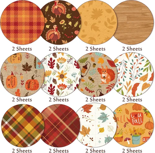 Miniatura 3 de Whaline 24 piezas de papel de otoño con patrón de Acción de Gracias, hojas de otoño coloridas a cuadros de calabaza a cuadros de doble cara, papel