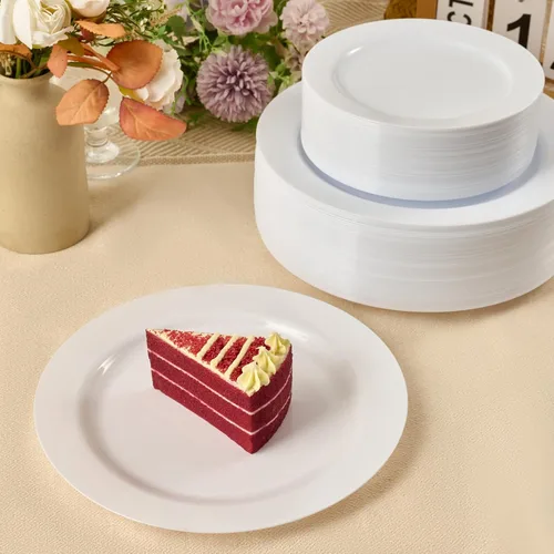 Miniatura 7 de FOCUSLINE 100 platos de plástico blanco de 10 pulgadas, platos desechables de alta resistencia, platos de plástico duro de alta calidad, platos