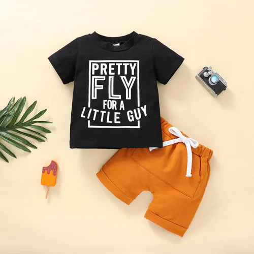 Miniatura 2 de RogPrincekids Ropa de verano para bebés y niños pequeños, ropa de verano de manga corta con estampado de letras, conjunto de 2 piezas