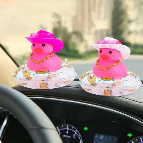 Miniatura 5 de wonuu Accesorios rosas para automóvil, sombrero de vaquero, patos de goma, decoración de tablero de automóvil, patos de goma, accesorios rosados