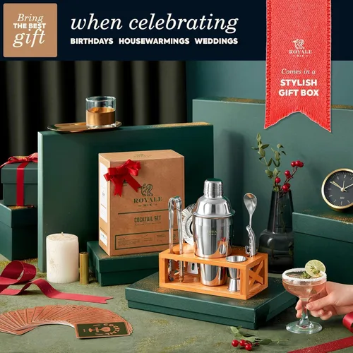 Miniatura 2 de Mixology - Kit de barman con soporte, juego de bar para el hogar con 25 recetas de cóctel para mezclar bebidas, kit ideal de barman para regalo
