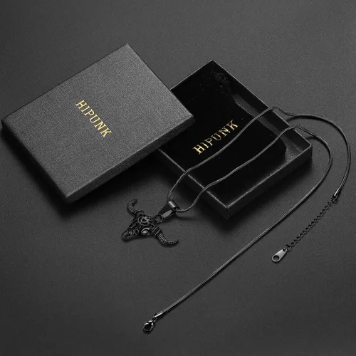 Miniatura 4 de Gengar - Collar de toro de vampiro Tauro para hombre, acero inoxidable 316L, chapado en oro de 18 quilates, chapado en oro y negro con pistola