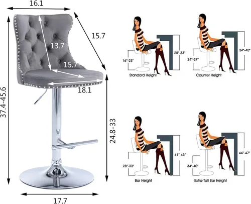 Miniatura 67 de Aoowow Juego de 2 taburetes de bar giratorios, taburetes de bar ajustables con respaldo de terciopelo copetudo, sillas de bar modernas tapizadas