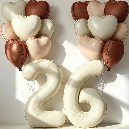 Miniatura 20 de Globos de 40 pulgadas color crema número 10, 17 piezas de globos de helio grandes con globos de corazón neutros crema nude caramelo beige marrón