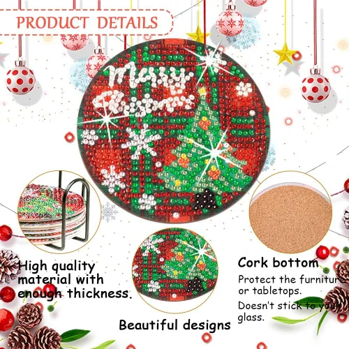 Miniatura 4 de Praise V Do Juego de 6 posavasos de pintura de diamante con soporte de base de corcho, posavasos de Navidad para principiantes, adultos