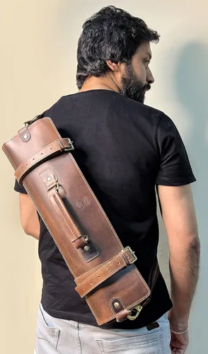 Miniatura 8 de Bolsa de almacenamiento de rollo de cuchillo de cuero con bolsa enrollable para herramientas, rollo de estuche para cuchillos de chef para viajes