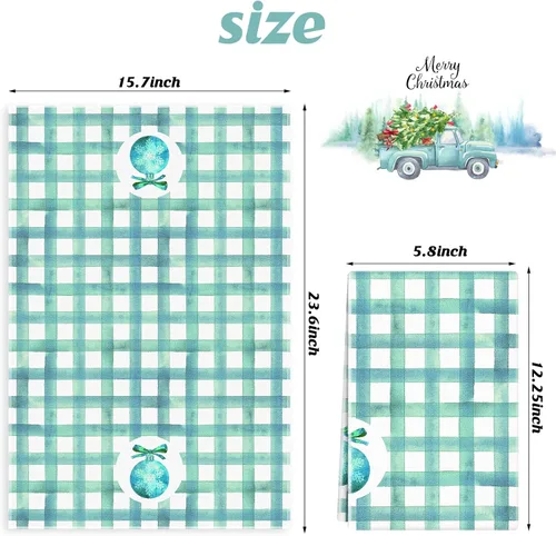 Miniatura 3 de Kajaia 4 paños de cocina y paños de cocina de Navidad verde azulado con diseño de gnomo de camión de Navidad de búfalo azul, toallas de mano azul