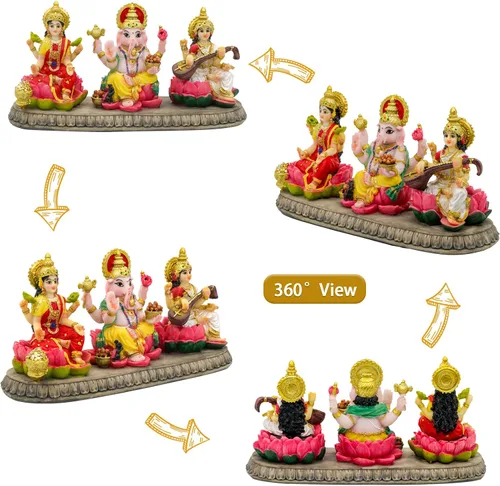 Miniatura 4 de India Laxmi Ganesh Saraswati Estatua – 3.9 pulgadas de alto Dios indio Lakshmi Ganesha Saraswati Estatuilla de ídolo hindú Diwali Regalos Diwali