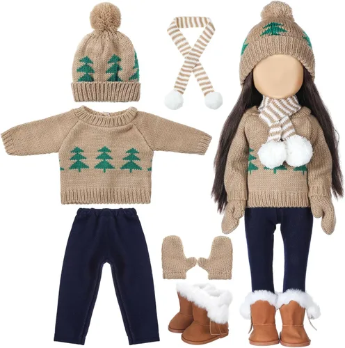 Bencailor Conjunto de ropa y accesorios de invierno de 18 pulgadas para muñecas de invierno, suéteres, pantalones, sombreros, zapatos para regalos