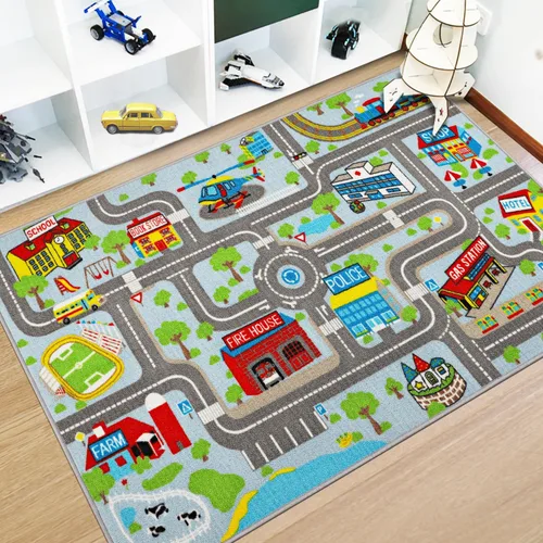 Miniatura 9 de Capslpad Alfombra Educativa para Niños Alfombra de Juego 5' x 2.7' Alfombra de Carretera de Tráfico Alfombra de Juego de Coches para Niños Alfombra