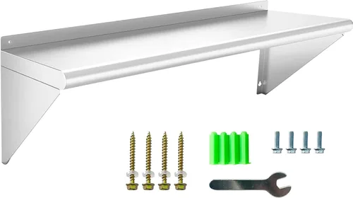 Miniatura 11 de Estante de acero inoxidable de 12 x 36 pulgadas, estantes de acero inoxidable comerciales de 300 libras para montaje en pared, estantes de metal 1