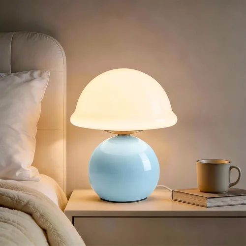 Miniatura 11 de Lámpara de mesa con forma de hongo para dormitorio, acogedora lámpara de noche con pantalla de cristal, lámpara de mesita de noche regulable