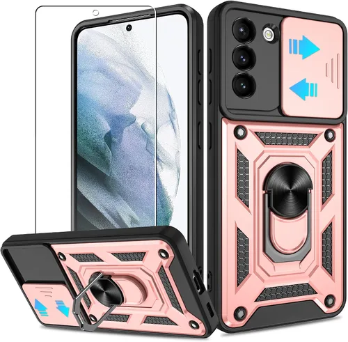 Miniatura 120 de ATUMP Funda para T-Mobile Revvl V Plus 5G con protector de pantalla HD con cubierta de cámara deslizante, soporte de anillo de rotación de 360° Negro