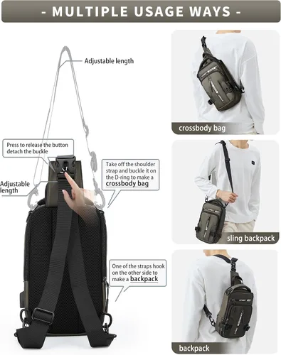 Miniatura 26 de Mochila cruzada pequeña negra para hombre y mujer, H-Negro, S, Moda