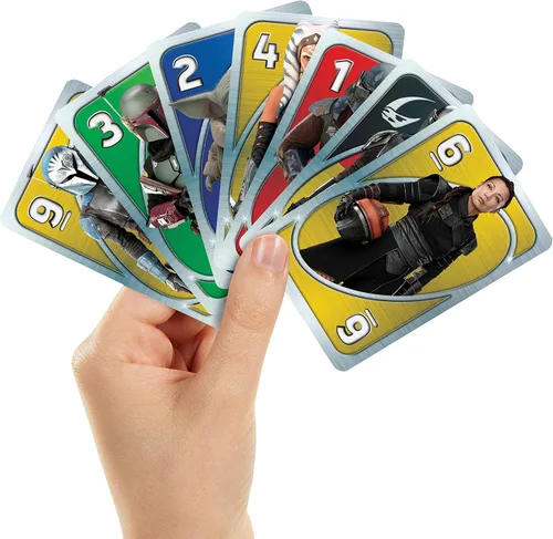 Miniatura 2 de UNO Star Wars The Mandalorian en lata de almacenamiento, cubierta temática y regla especial, regalo para niños, adultos y noches de juego