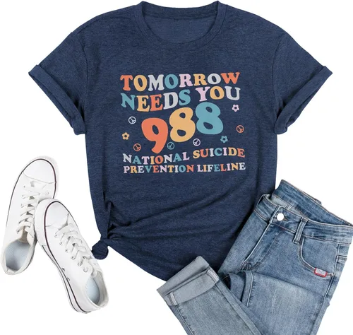 FASHGL Mental Health Matters - Camiseta para mujer 988 para prevención del suicidio, camiseta divertida para terapeuta y psicólogo
