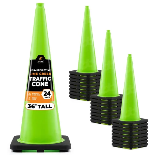 Miniatura 32 de Xpose Safety Cono de tráfico verde lima de 28 pulgadas, paquete de 4, cono de seguridad de PVC de alta calidad para estacionamiento, precaución
