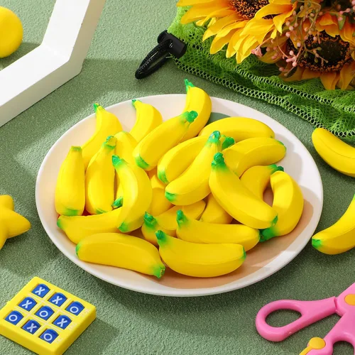 Miniatura 3 de Jerify 37 piezas de mini plátano para aliviar el estrés, juguetes elásticos de poliuretano con bolsa de malla con cordón para fiestas de cumpleaños