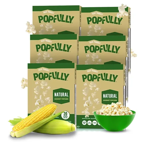 Miniatura 20 de POPFULLY Palomitas 94% libres de grasa totalmente explotadas, bolsas para compartir, sabor a mantequilla ligera, gran explosión, bolsas