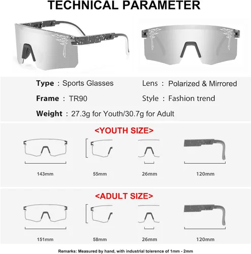 Miniatura 6 de FIXEROS Gafas de sol polarizadas de béisbol de dos tamaños para adultos y jóvenes, niños y niñas, UV400 para hombres y mujeres, gafas deportivas