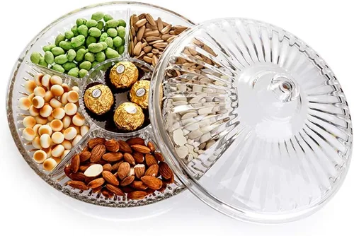Miniatura 3 de Bandeja creativa de acrílico multifuncional para aperitivos con tapa, platos para servir frutas secas, nueces, dulces, frutas, 6 compartimentos