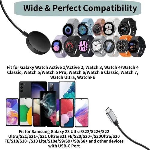 Miniatura 6 de Carga rápida USB C 2 en 1 compatible con Samsung Galaxy Watch 7/6/6 Classic/5/5 Pro/Ultra/FE, 4/3/Active 2/Active SmartWatch y Galaxy S24/S23