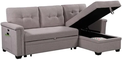 Miniatura 4 de Lilola Home Nathan - Sofá modular reversible de lino gris claro de 84 pulgadas con diván de almacenamiento y puertos de carga USB, sofá esquinero