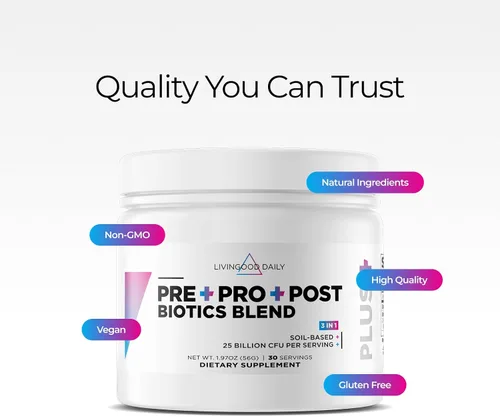 Miniatura 3 de Livingood Daily Pre Pro Post Biotics Mezcla en polvo, suplemento de salud digestiva con prebióticos de inulina de agave azul orgánico, probióticos