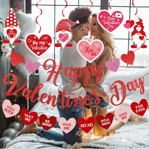 Miniatura 3 de Cartel rojo de feliz día de San Valentín y decoración de remolinos de corazón colgante de San Valentín para decoración de fiesta de feliz día de San